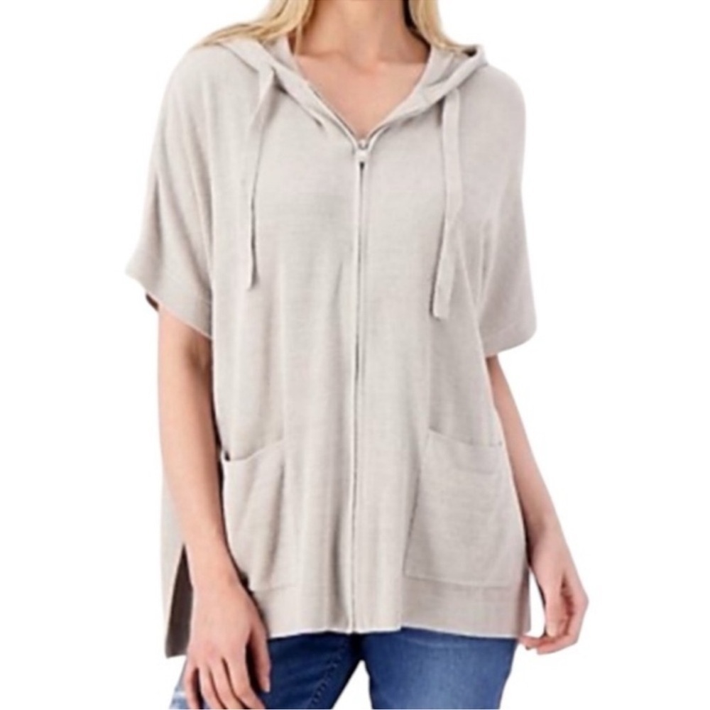 Barefoot dream cozy chic ultra lite zip-up hoodie pocket tan size L/XL